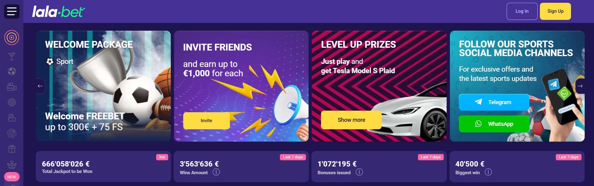 Officiële LalaBet casino website interface